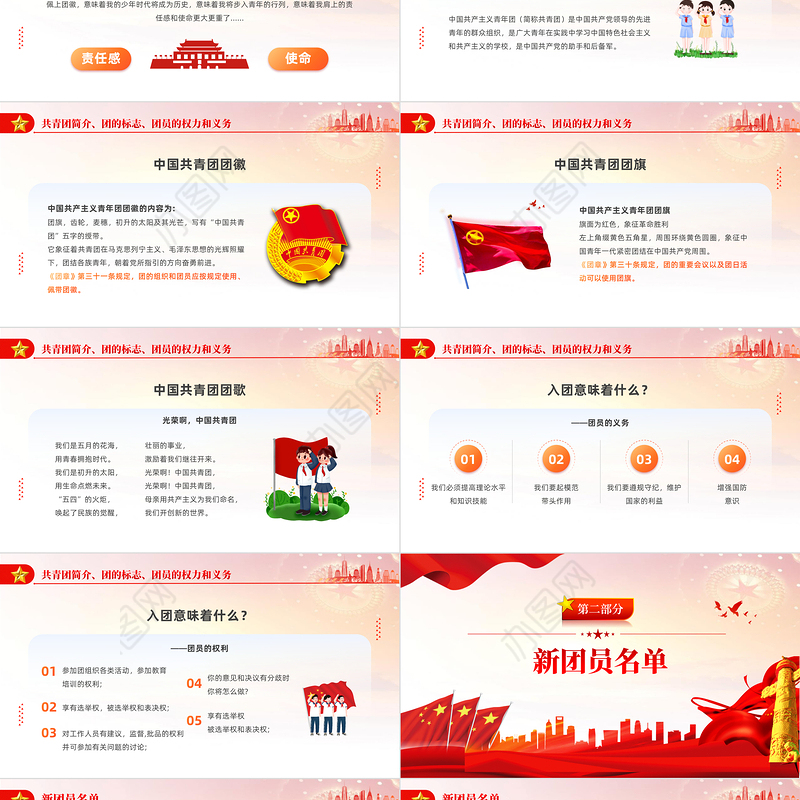 青春献祖国永远跟党走PPT红色简约风2022年五四新团员入团仪式专题课件模板