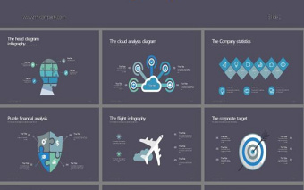 蓝色调扁平拼接风商务造型图表PPT模板