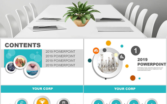 2019多彩微粒体年度汇报商务ppt模版