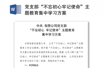 党支部“不忘初心牢记使命”主题教育集中学习方案