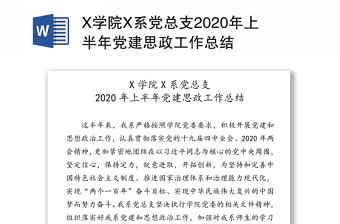 X学院X系党总支2020年上半年党建思政工作总结