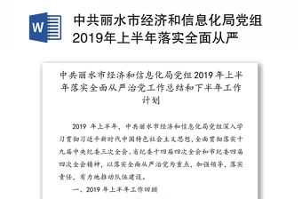 中共丽水市经济和信息化局党组2019年上半年落实全面从严治党工作总结和下半年工作计划