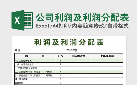 公司利润及利润分配表excel模板