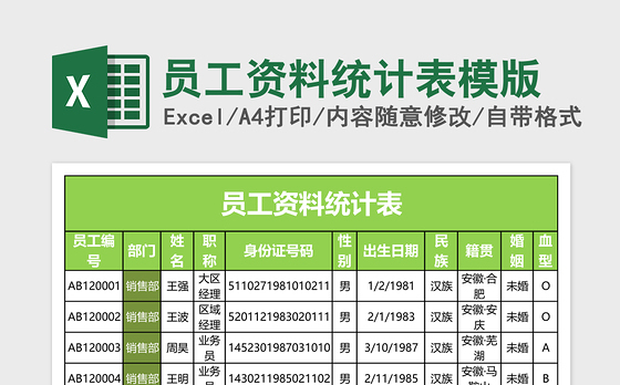 员工资料统计表模版