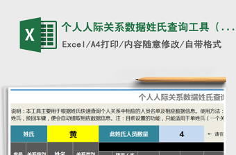 2021年个人人际关系数据姓氏查询工具（根据姓氏筛选数据）免费下载