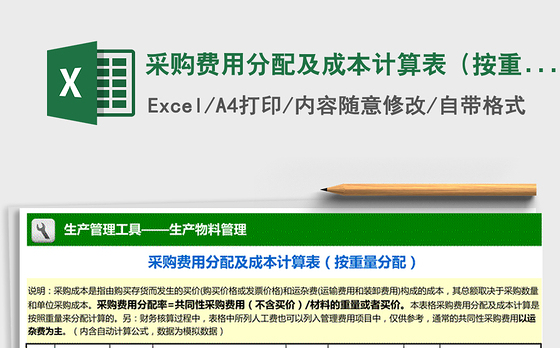 2021年采购费用分配及成本计算表（按重量分配）