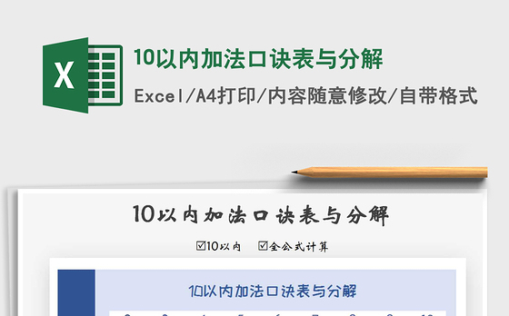 2021年10以内加法口诀表与分解