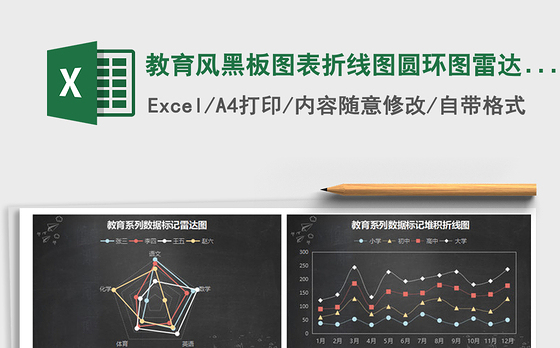 2021年教育风黑板图表折线图圆环图雷达图