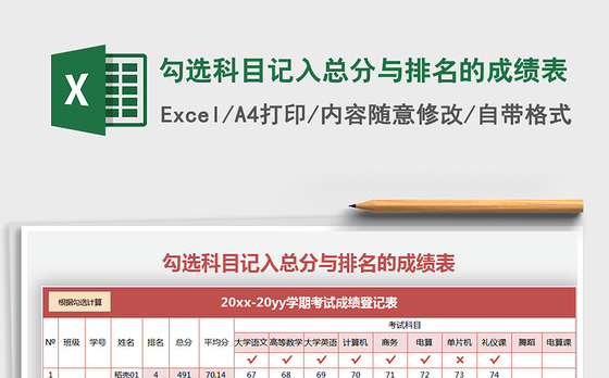 2021年勾选科目记入总分与排名的成绩表