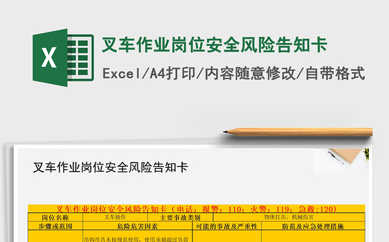 2021年叉车作业岗位安全风险告知卡