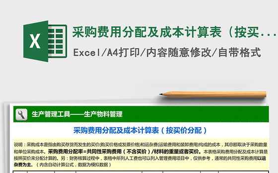2021年采购费用分配及成本计算表（按买价分配）免费下载