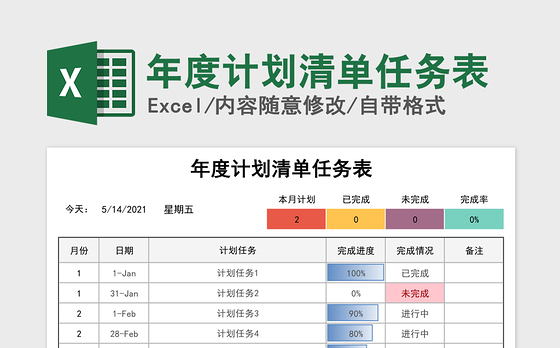 2021年年度计划清单任务表