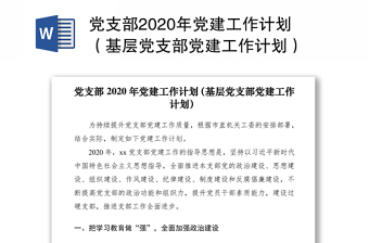 党支部2020年党建工作计划（基层党支部党建工作计划）
