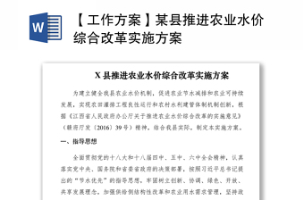 2021【工作方案】某县推进农业水价综合改革实施方案