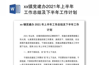 xx镇党建办2021年上半年工作总结及下半年工作计划