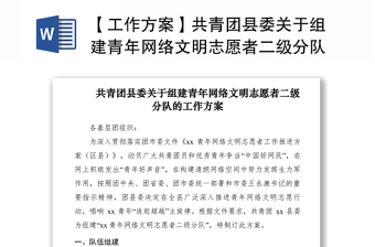 2021【工作方案】共青团县委关于组建青年网络文明志愿者二级分队的工作方案