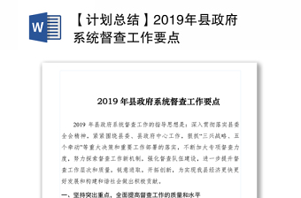 【计划总结】2019年县政府系统督查工作要点