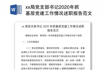 xx局党支部书记2020年抓基层党建工作情况述职报告范文
