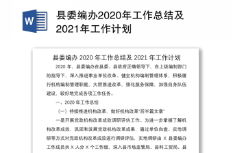 县委编办2020年工作总结及2021年工作计划