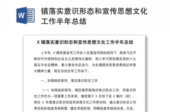 2021镇落实意识形态和宣传思想文化工作半年总结