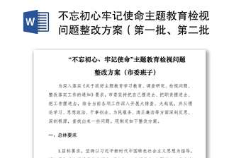 2021不忘初心牢记使命主题教育检视问题整改方案（第一批、第二批）