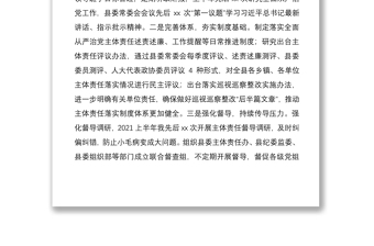 2021年上半年履行全面从严治党主体责任情况汇报范文工作报告总结