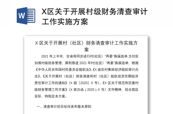 2021X区关于开展村级财务清查审计工作实施方案
