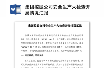 2021集团控股公司安全生产大检查开展情况汇报