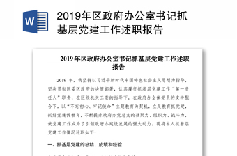 2019年区政府办公室书记抓基层党建工作述职报告