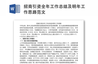 招商引资全年工作总结及明年工作思路范文