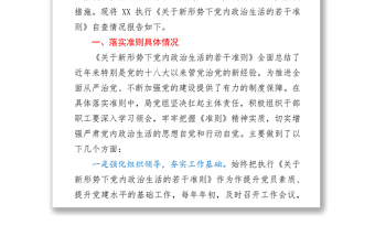 贯彻落实《关于新形势下党内政治生活的若干准则》自查情况报告