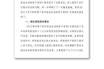 贯彻落实《关于新形势下党内政治生活的若干准则》自查情况报告