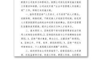 公司中层管理人员竞聘上岗实施方案（集团公司）