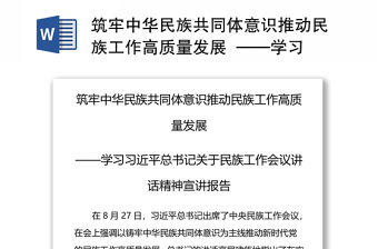 筑牢中华民族共同体意识推动民族工作高质量发展  ——学习习近平总书记关于民族工作会议讲话精神宣讲报告