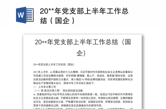 20**年党支部上半年工作总结（国企）
