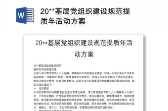 20**基层党组织建设规范提质年活动方案