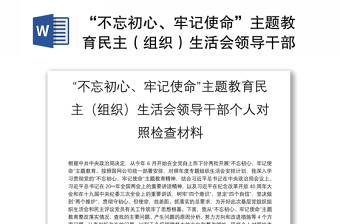 “不忘初心、牢记使命”主题教育民主（组织）生活会领导干部个人对照检查材料