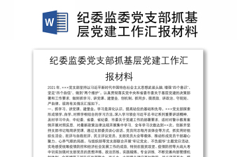 纪委监委党支部抓基层党建工作汇报材料