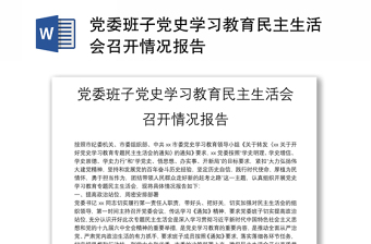 党委班子党史学习教育民主生活会召开情况报告