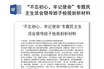 “不忘初心、牢记使命”专题民主生活会领导班子检视剖析材料