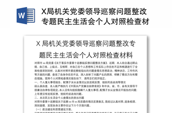 X局机关党委领导巡察问题整改专题民主生活会个人对照检查材料