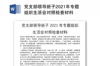 党支部领导班子2021年专题组织生活会对照检查材料