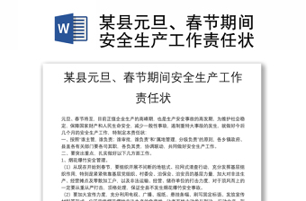 某县元旦、春节期间安全生产工作责任状