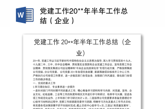党建工作20**年半年工作总结（企业）
