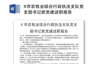 X市农牧业综合行政执法支队党支部书记抓党建述职报告