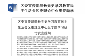 区委宣传部部长党史学习教育民主生活会区委理论中心组专题学习研讨发言提纲