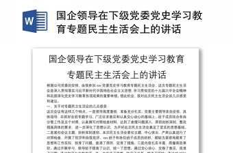 国企领导在下级党委党史学习教育专题民主生活会上的讲话