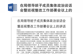 在局领导班子成员集体政治谈话会暨巡视整改工作部署会议上的讲话