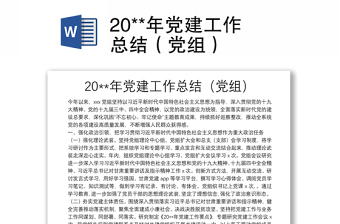20**年党建工作总结（党组）