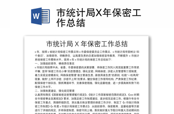 市统计局X年保密工作总结